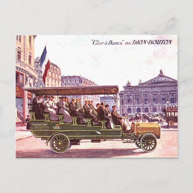Alte Postkarte - Dion-Bouton-Bus in Paris (Vorderseite)