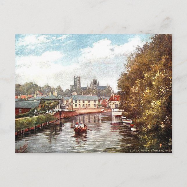Alte Postkarte - Ely Cathedral vom Fluss Ouse (Vorderseite)