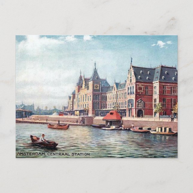 Alte Postkarte - Hauptbahnhof, Amsterdam (Vorderseite)