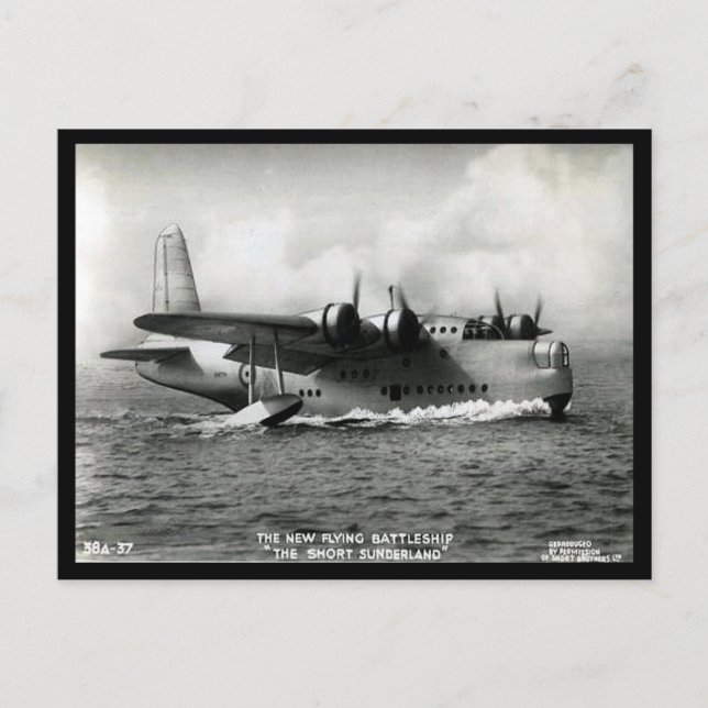 Alte Postkarte - Kurzes Sunderland Flying Boat (Vorderseite)
