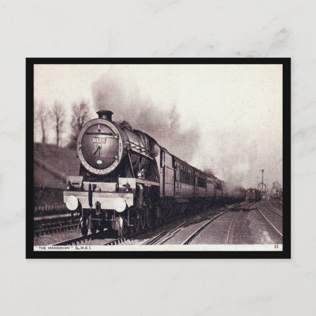 Alte Postkarte - LMS Bahn "The Mancunian" (Vorderseite)