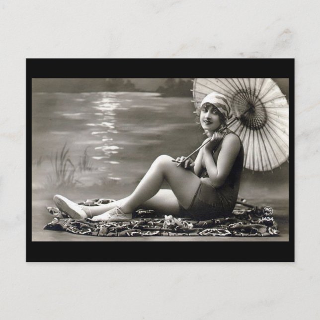 Alte Postkarte - Mädchen am Fluss (Vorderseite)