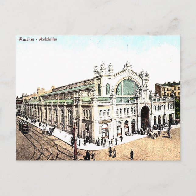 Alte Postkarte - Markthallen, Warschau, Polen (Vorderseite)
