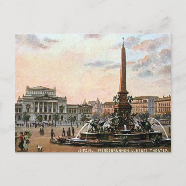 Alte Postkarte - Mendebrunnen, Leipzig (Vorderseite)