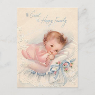 Alte Postkarte mit neugeborenem Baby-Mädchen
