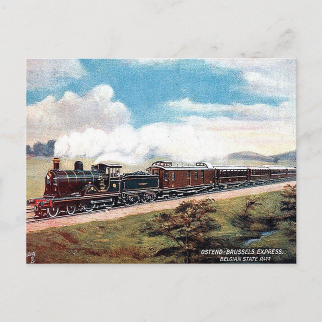 Alte Postkarte - Ostende - Brüssel Express Bahn (Vorderseite)