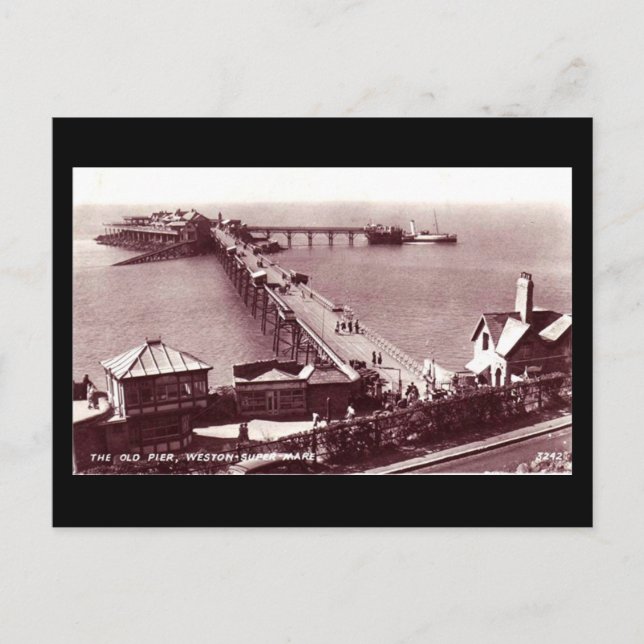 Alte Postkarte, Weston-super-Mare, Altes Pier Postkarte (Vorderseite)
