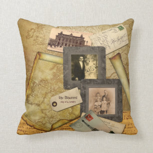 Alte Postkarten-Papier-Collage Vintage-Foto-Rahmen Kissen