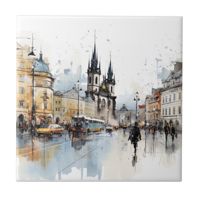 Alte Prager Wasserfarbe Fliese (Vorderseite)