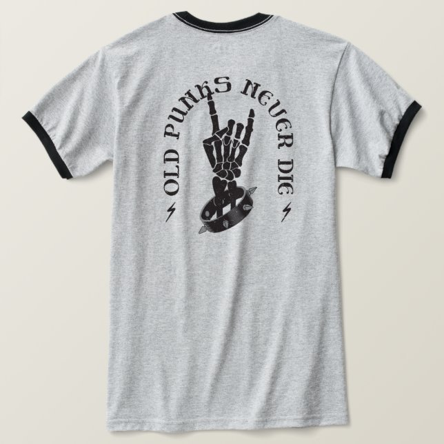 Alte Punks Die nie Skeleton Rock auf gotisch T-Shirt (Design Rückseite)