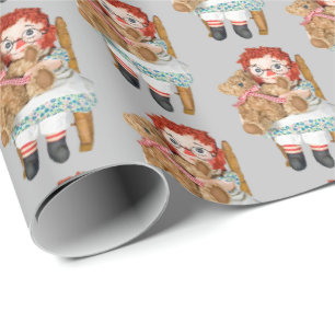 alte Puppe mit Teddybär Geschenkpapier