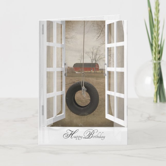 alte Reifenschwung mit Scheune Geburtstag Karte (Vorderseite)