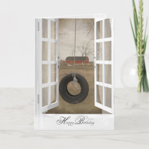 alte Reifenschwung mit Scheune Geburtstag Karte