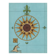 Alte Renaissance Windrose Einhorn Flagge drucken