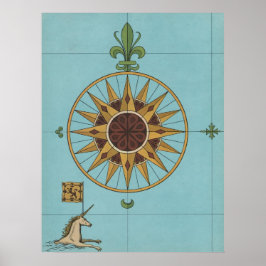 Alte Renaissance Windrose Einhorn Flagge drucken Poster
