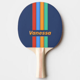 Alte Retro-Regenbogen-Pin-Streifendesign mit Namen Tischtennis Schläger