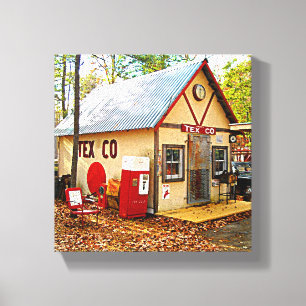 Alte Retro Tankstelle und Soda-Maschine Leinwanddruck