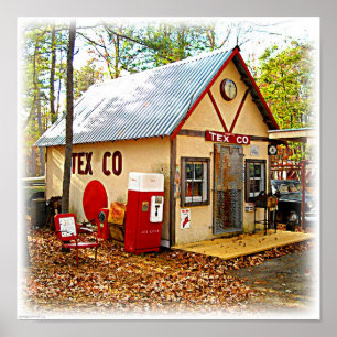 Alte Retro Tankstelle und Soda-Maschine Poster