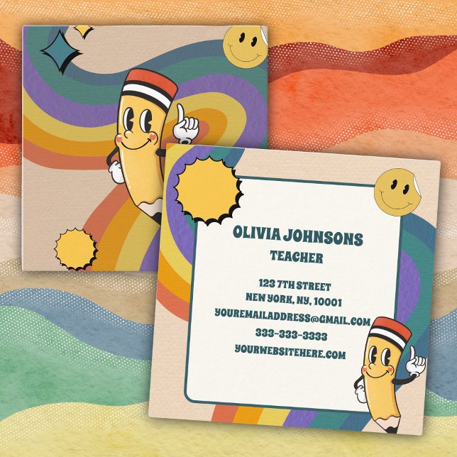 Alte Retro-Vintag-Blumenschullehrerin Quadratische Visitenkarte (Von Creator hochgeladen)