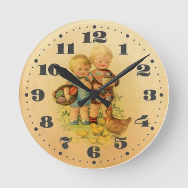 Alte Retrokinder Runde Wanduhr (Vorderseite)