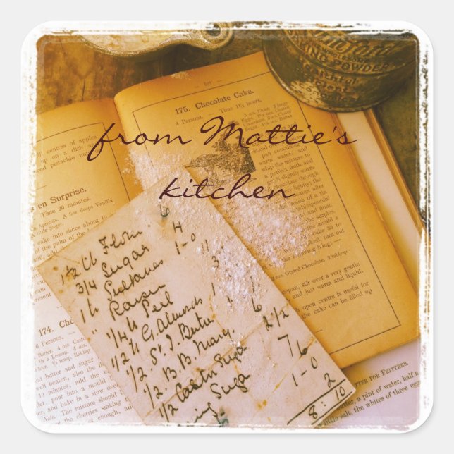 alte Rezepte quadratische Aufkleber (Vorderseite)