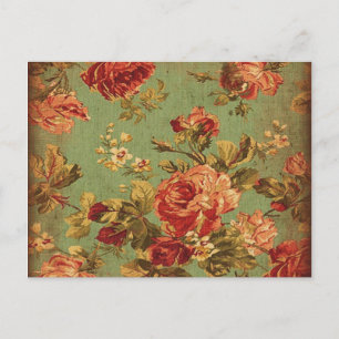 Alte rosa Rosen auf grüner Postkarte