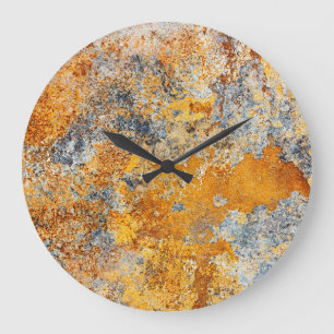 Alte Rosttextur, grungiger metallischer Hintergrun Große Wanduhr