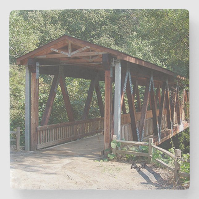 Alte Roswell Mill Covered Bridge, Georgia Marble S Steinuntersetzer (Vorderseite)