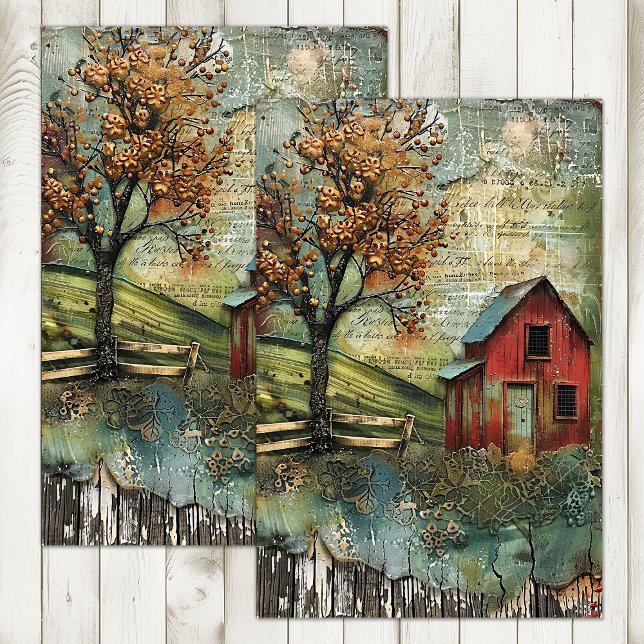 ALTE ROTE BARN IM HERBST DECOUPAGE SEIDENPAPIER (OLD RED BARN IN AUTUMN DECOUPAGE TISSUE PAPER)