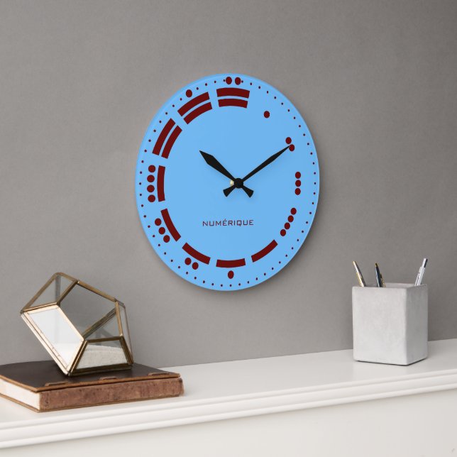 Alte Rote Blaue Mayaziffern Minimalistische Kunst Große Wanduhr (Büro)
