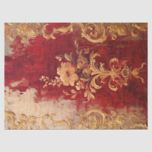 Alte rote Bordeaux und Imitate Goldblumenverzierun Seidenpapier