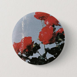 Alte rote Rosen gegen einen blauen Himmel Button