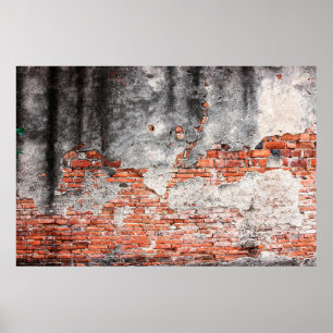 Alte rote Ziegelmauer rau aus dem alten Tempel in  Poster