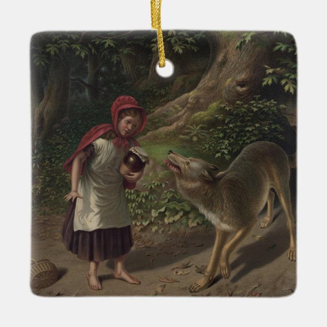 Alte Rotkäppchen-Märchenkunst Keramikornament (Vorderseite)