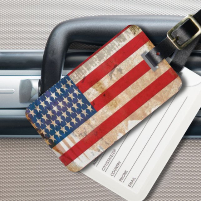 Alte Ruhestars Streifen bedrückte amerikanische Fl Gepäckanhänger (Old glory Stars Stripes distressed american flag Luggage Tag)