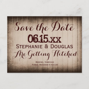 Alte rustikale Scheunen-Holz-Save-the-Date-Postkar Ankündigungspostkarte