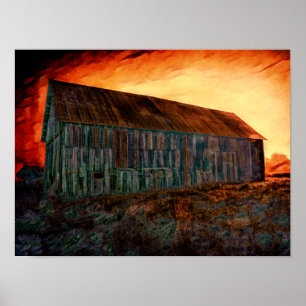 Alte rustikale Vintage Orange Braune Scheune Sonne Poster