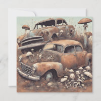 Alte Rusty Vintage Cars und Pilze