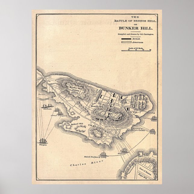 Alte Schlacht bei Bunker Hill Map (1881) Poster (Vorne)