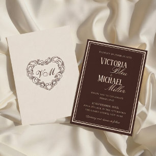 Alte Schokoladenbraune Chic-Hochzeit Einladung