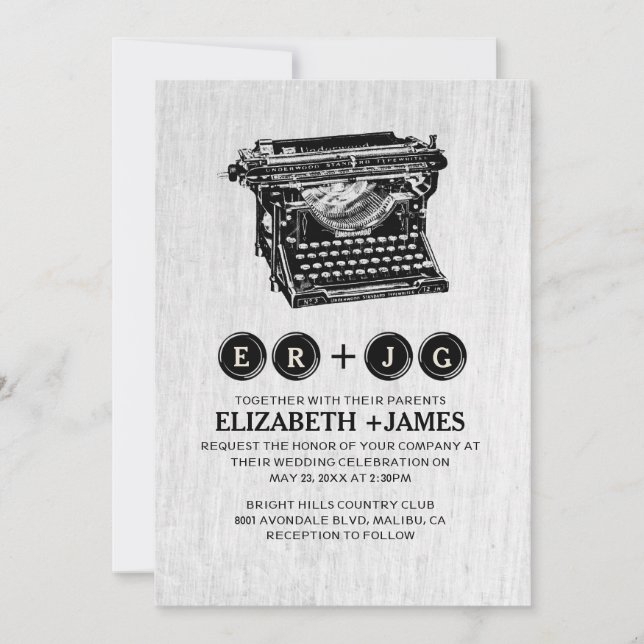 Alte Schreibmaschine befestigt Einladung (Vorderseite)