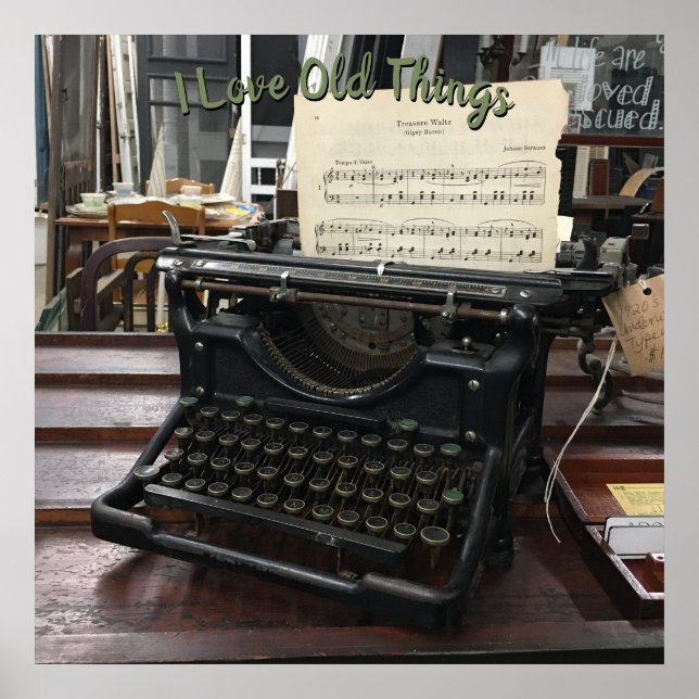 Alte Schreibmaschine und Notenschrift Poster (Vorne)