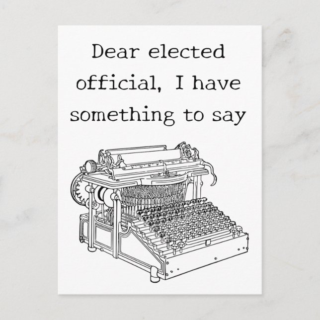Alte Schreibmaschinenbotschaft an gewählte Beamte Postkarte (Vorderseite)