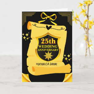 Alte Schriftrolle Schwarz & Ziel 25. Hochzeitstag Karte