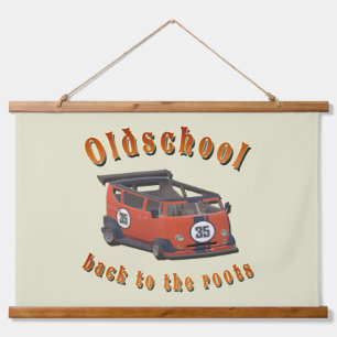 Alte Schule Auto Wandteppich im Vintage-Stil Mit Holzrahmen