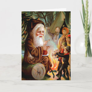 Alte Schule Brown Robed Santa Holiday Card Feiertagskarte