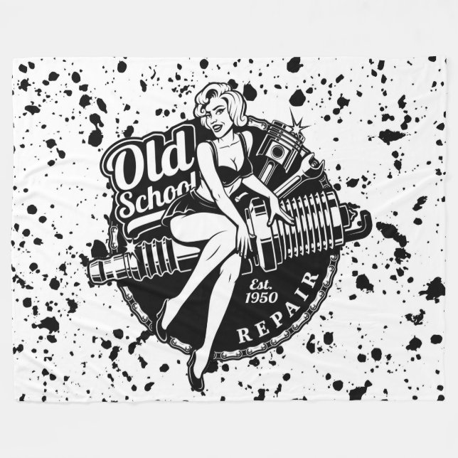 Alte Schule Button Up Girl Fleecedecke (Vorderseite (Horizontal))