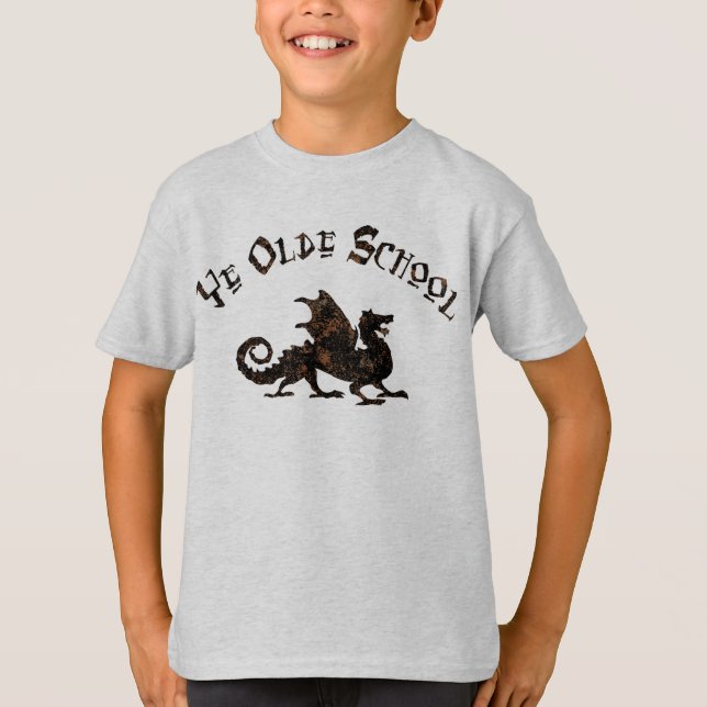 Alte Schule - mittelalterlicher Drache König Artus T-Shirt (Vorderseite)