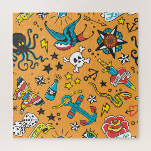 Alte Schule Tattoo: Niedlich nahtlos Puzzle