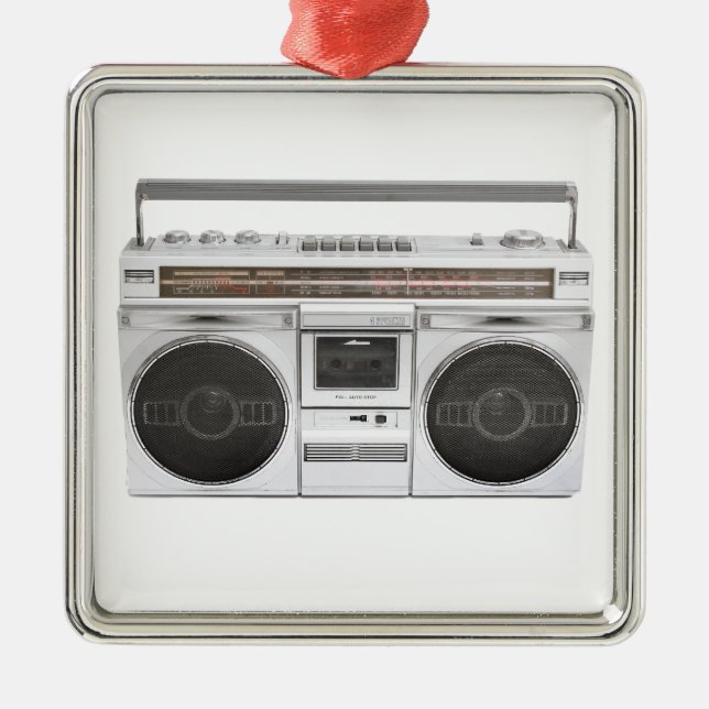 Alte SchuleBoombox Radio Silbernes Ornament (Vorne)